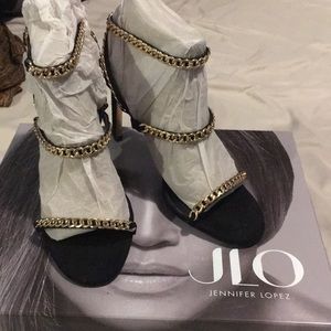 JLO black and gold Doninique heels size 6 new with box